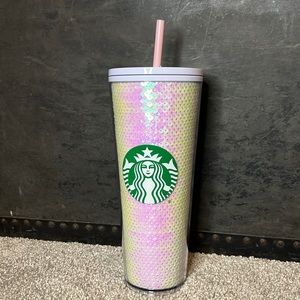 Starbucks 2020 Iridescent Pink Lavender Sequin Tumbler Baby Pink Straw